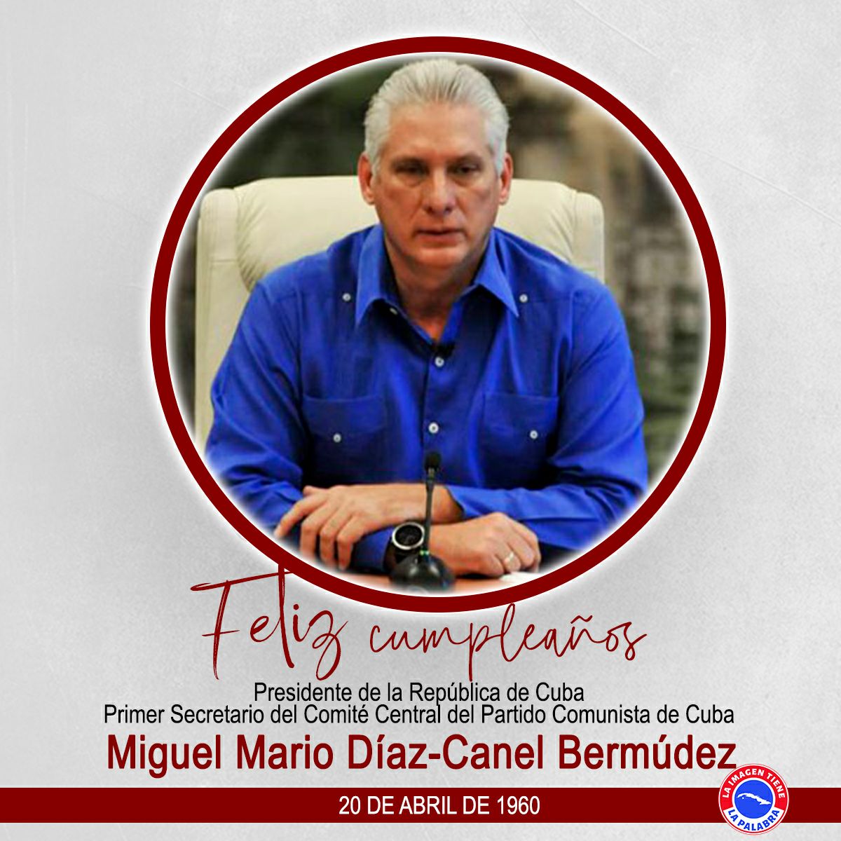 Esteban Lazo, presidente de @AsambleaCuba🇨🇺: 'Feliz cumpleaños al Presidente @DiazCanelB, continuador del legado de Fidel y Raúl. Muchas felicidades, en nombre de las diputadas y diputados a la Asamblea Nacional del #PoderPopular'