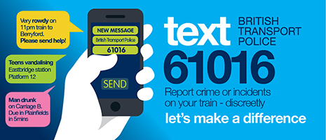 Trouble on a train or at a stations? Please text BTP on 61016 to alert them right away. In an emergency, you should always dial 999. #KeepingPeopleSafe