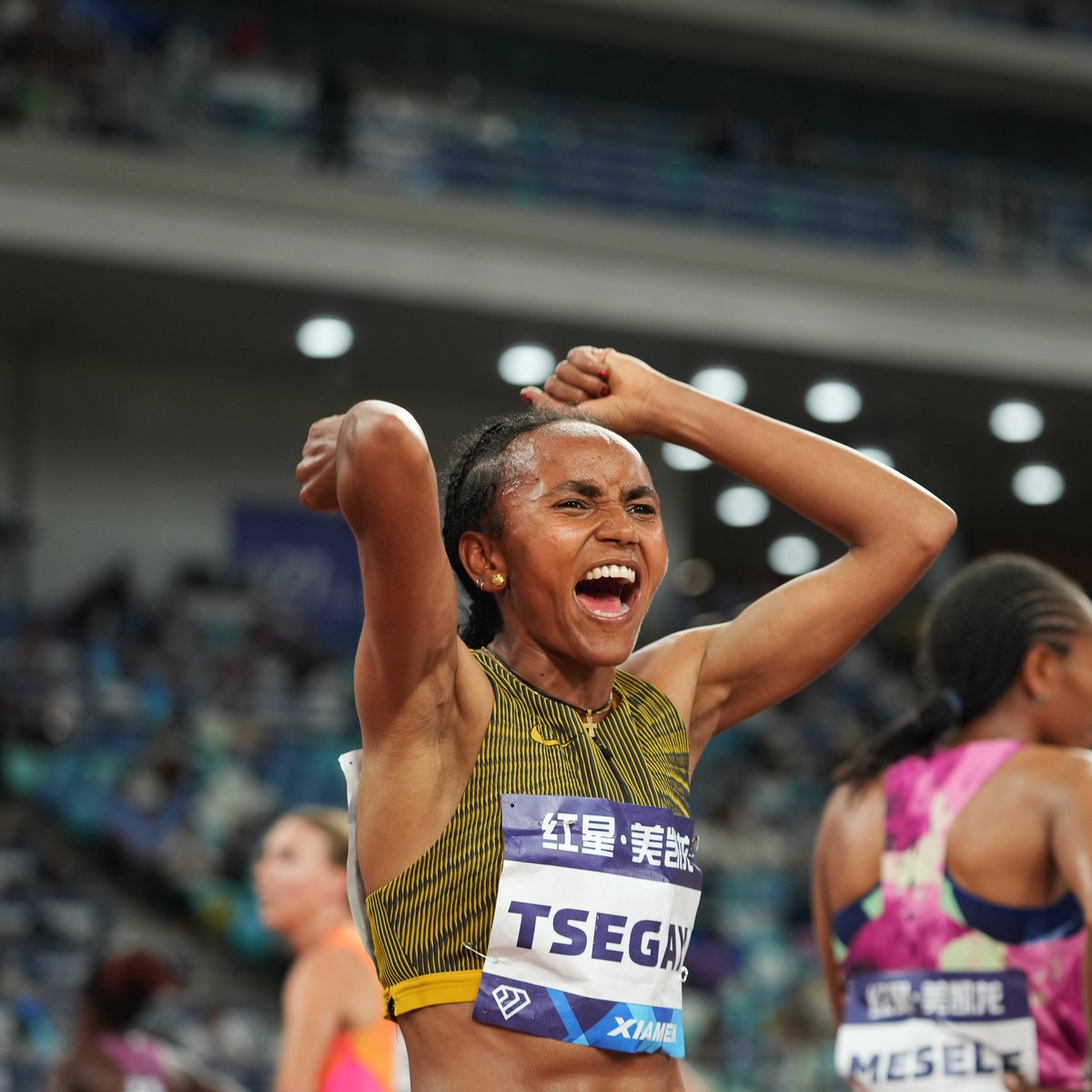 WorldAthletics's tweet photo. 3rd fastest in history ‼️

🇪🇹's Gudaf Tsegay clocks the 3rd fastest 1500m EVER with 3:50.30 in Xiamen 👀

📸 @matthewquine 

#DiamondLeague https://t.co/y9FlemzWDu