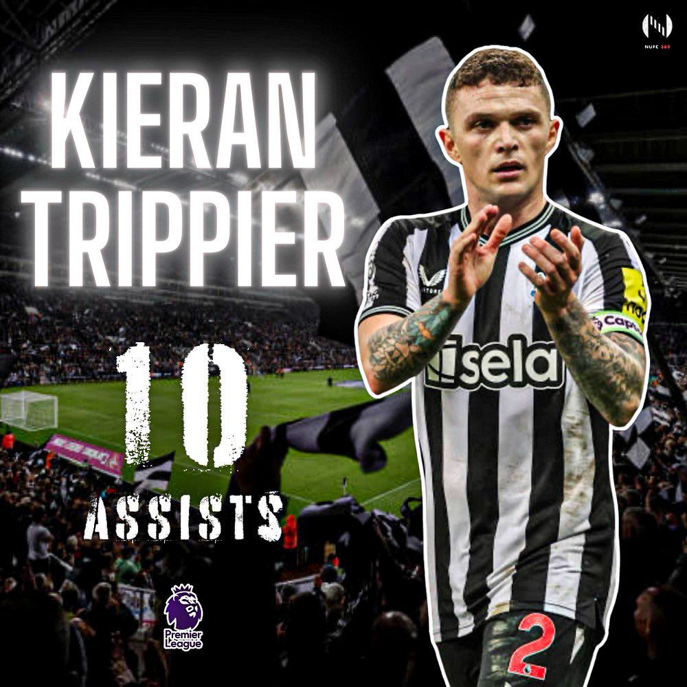 🏴󠁧󠁢󠁥󠁮󠁧󠁿 Despite being out for a period with injury, Kieran Trippier is still joint top for assists in the Premier League this season 🔥 #NUFC