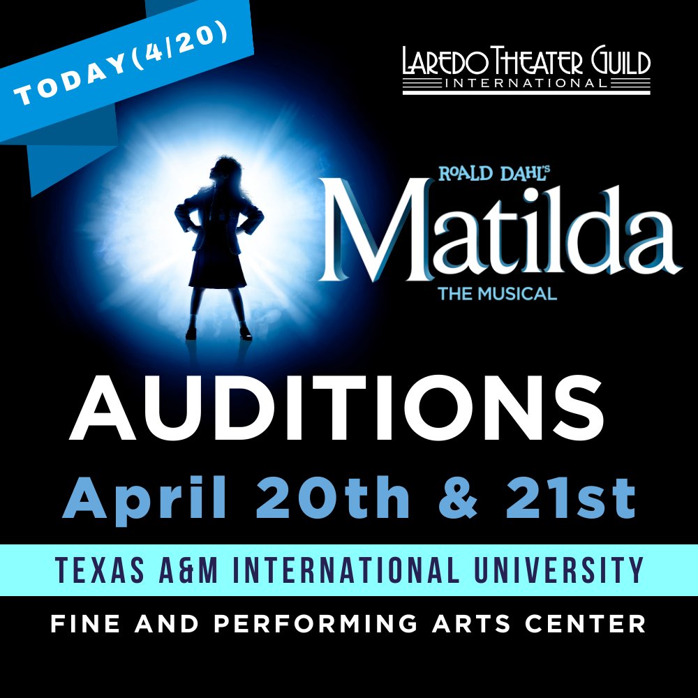 Audition Sheet: forms.gle/B3CyzjHVqhS37N… 
𝗝𝗢𝗜𝗡 𝗨𝗦 𝗧𝗢𝗗𝗔𝗬(4/20) at 𝟮𝗣𝗠

Learn More: laredotheaterguild.org/productions/ma…
#MatildaMusical #Auditions #BeExtraordinary #ltgithebigstage #laredotheater #summermusical  #MatildaAuditions