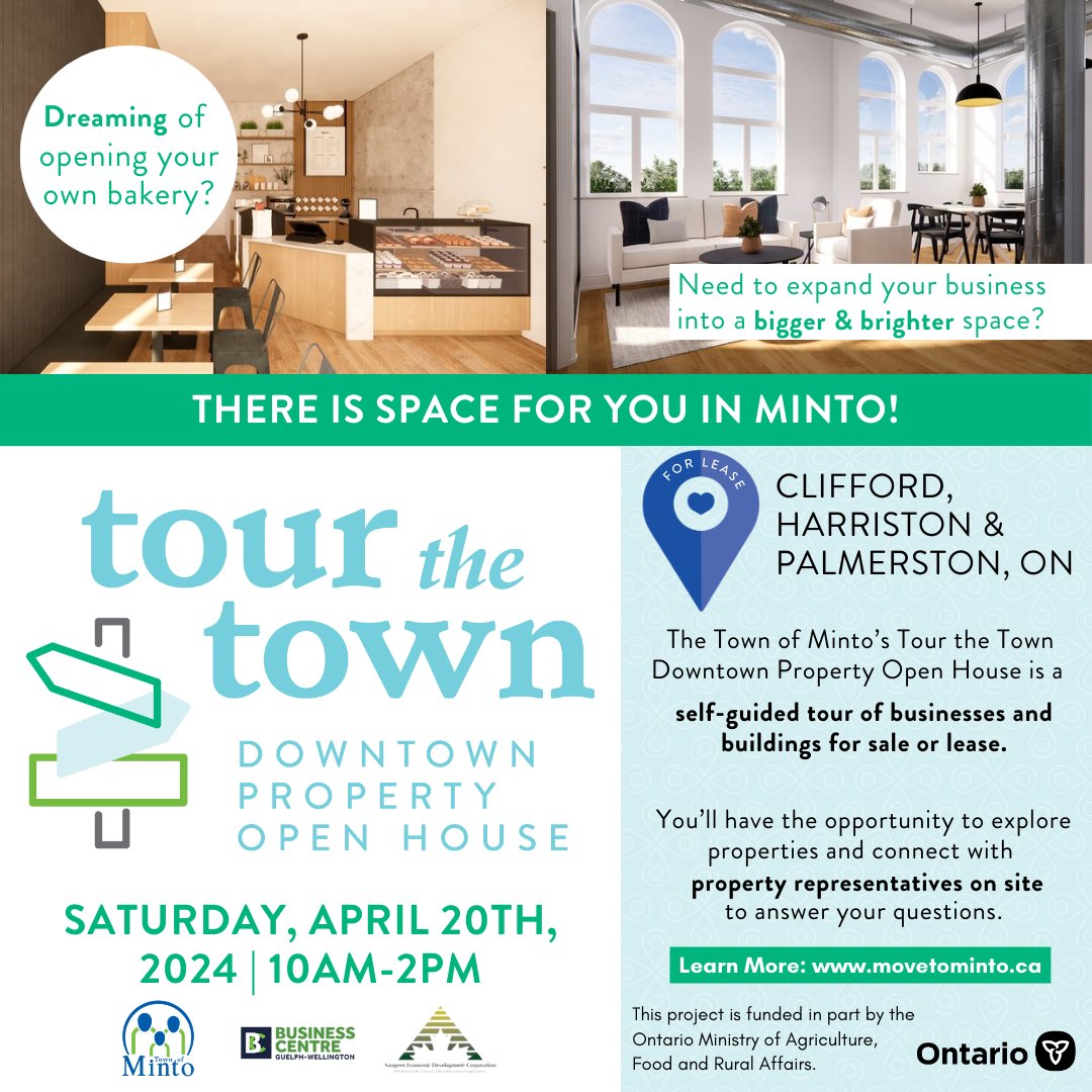 TODAY from 10am - 2pm. 🏢🗺️#TourtheTown #Harriston #Palmerston #Clifford #TownofMinto