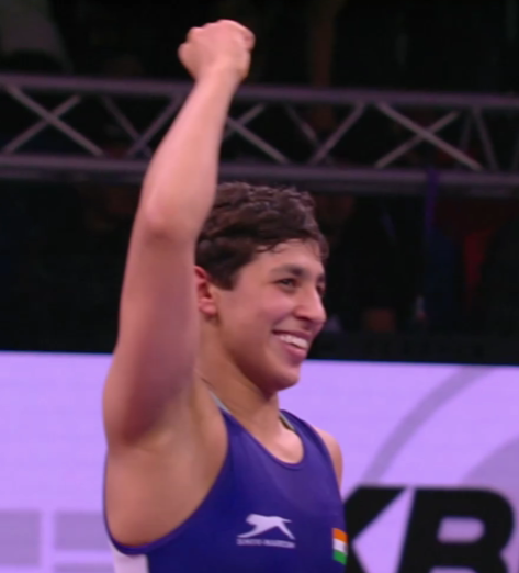 That smile says it all! 😍

Anshu Malik bags another #Paris2024 quota for 🇮🇳India after beating Laylokhon Sobirova of Uzbekistan to reach the 57kg final at the Asian #OlympicQualifiers 

#WrestleBishkek