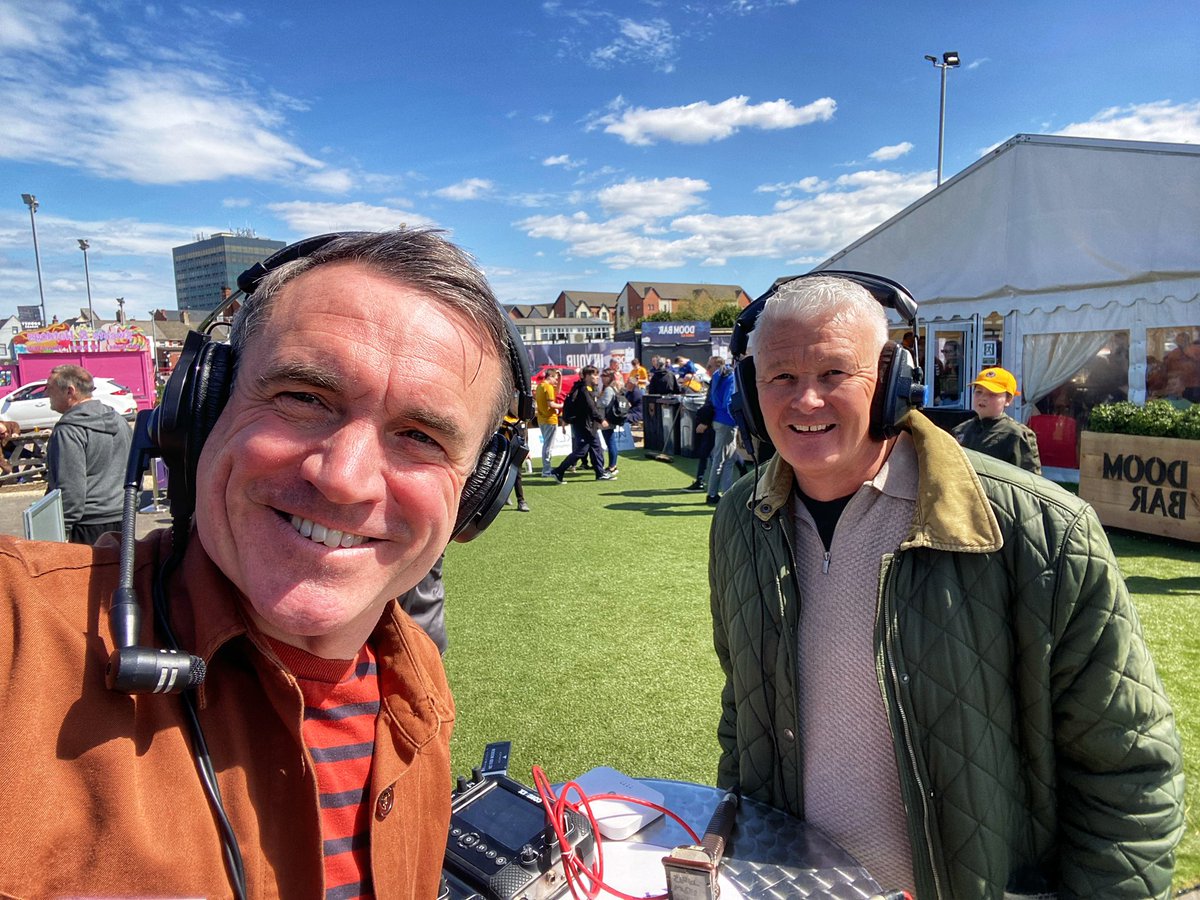 Summer has arrived in Newport! Bit of @NewportCounty fanzone action for me and Jason Perry ahead of their final home game live on @BBCRadioWales Plus comms on Cardiff, Swansea and Wrexham, cricket & snooker latest #RWSport