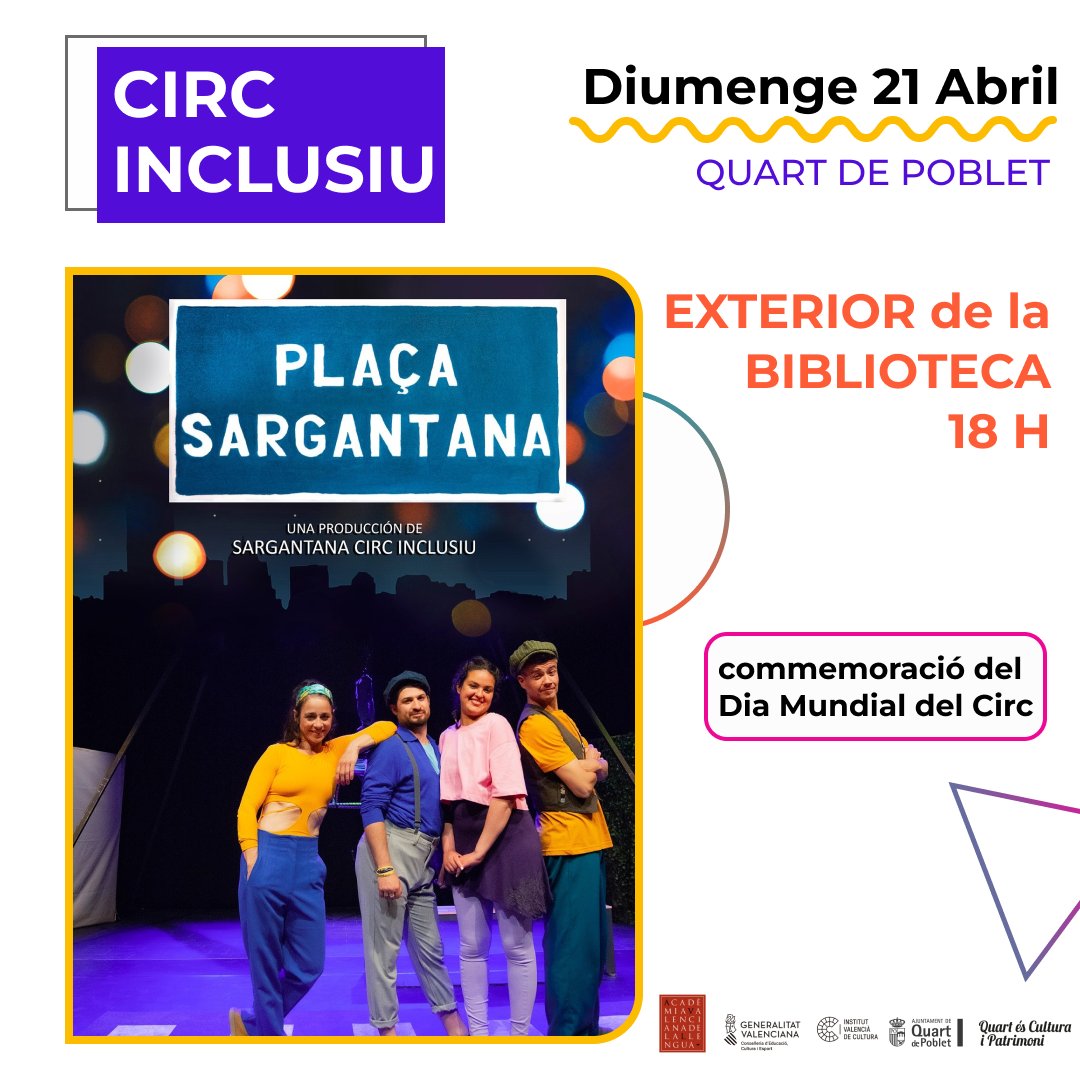 🎭Demà diumenge presentem Plaça Sargantana, una obra produïda per Sargantana Circ Inclusiu. 
📅Diumenge, 21 d'abril
🕕18.00 h
📍Exterior de la biblioteca
Us esperem! 🤩
#teatro #circo #diamundial #quartéscultura #quartescultura