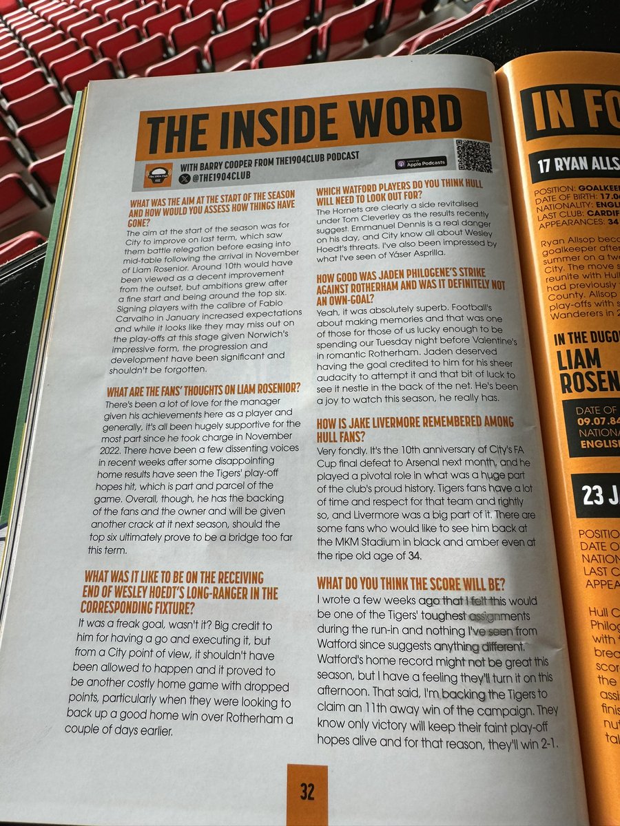 Thanks to @WatfordFC for the piece in todays programme. #1904Club #hcafc