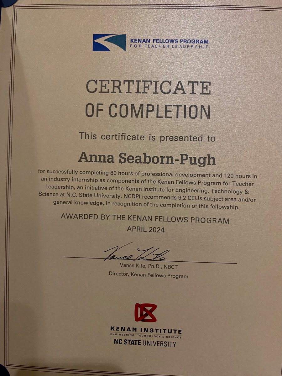GatesvilleS's tweet photo. Congratulations to our very own Ms. Anna Seaborn for completing the Kenan Fellows Program for Teacher Leadership! Thank you Nucor Steel for partnering with the program and providing Ms. Seaborn the opportunity to be an intern last summer! https://t.co/tdRz2PmWGr