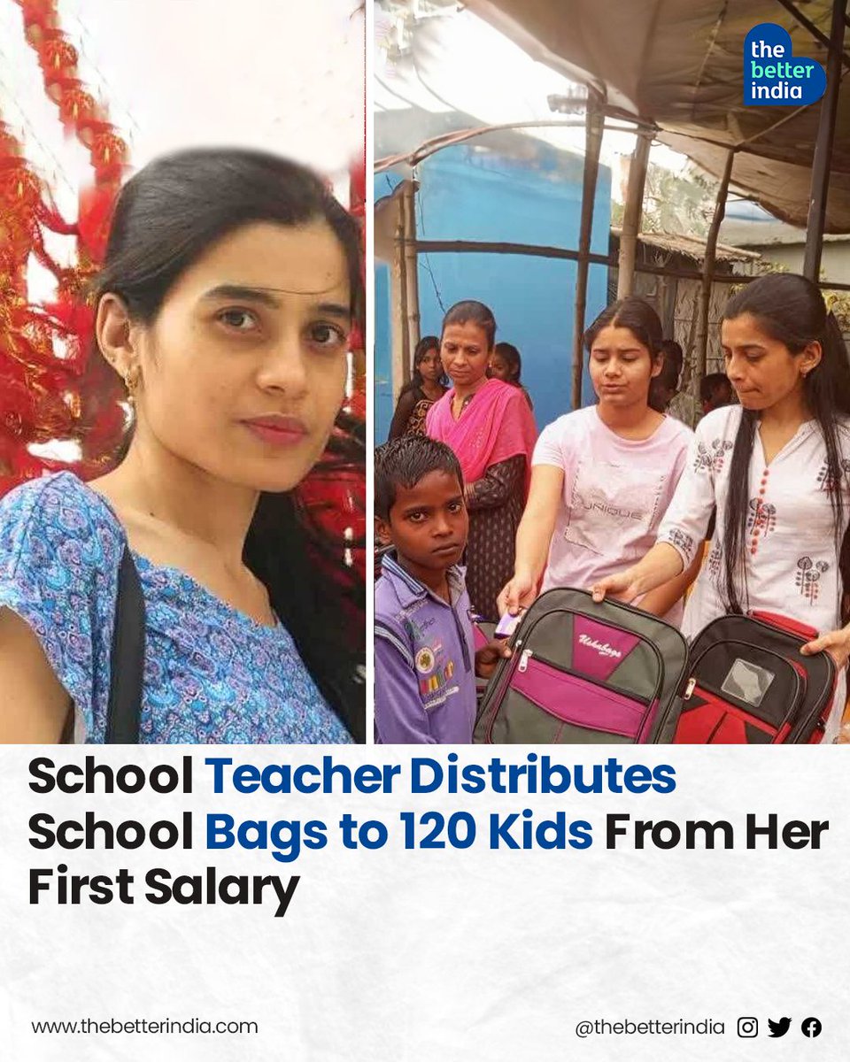 Sneha Sharma, a BPSC teacher from Begusarai, Bihar Distributes School bags to 120 kids from her 1st Salary.

#Bihar #BPSC 
Pc- @thebetterindia