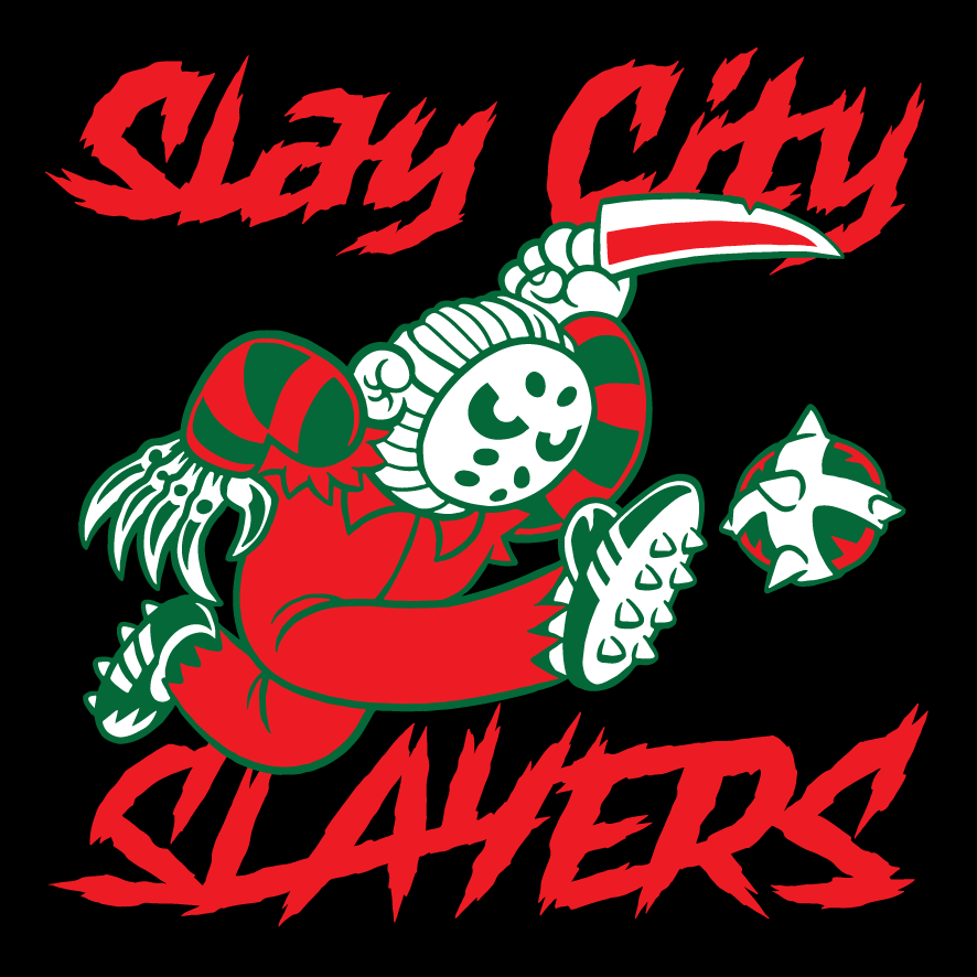 SLAY CITY SLAYERS! Logo of the best Spikeball team for Neon Lords of the Toxic Wasteland role playing game.