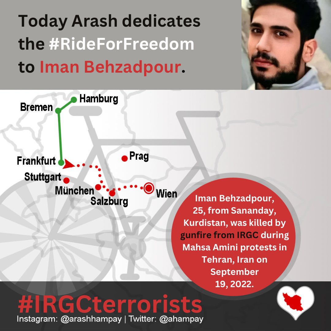punkpater's tweet photo. @ahampay: I dedicate this leg of my journey of #RideForFreedom to #Iman_Behzadpour. Iman, 25 from Sanadaj, was murder by #IRGCterrorists on 19 Sep 2022.
#WeAreVictimsOfIRGC https://t.co/k4Z7JoVwN1