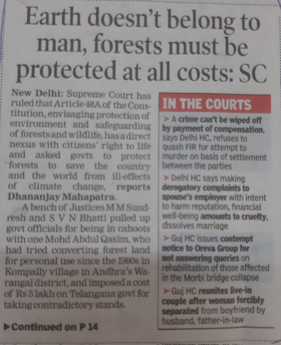 The Supreme Court has once again underlined the need to protect forests & natural resources in times of climate change. The moot point is why people & Govts are unable to understand the significance of wetlands, forests & other natural resources? Why they need #SC directives?