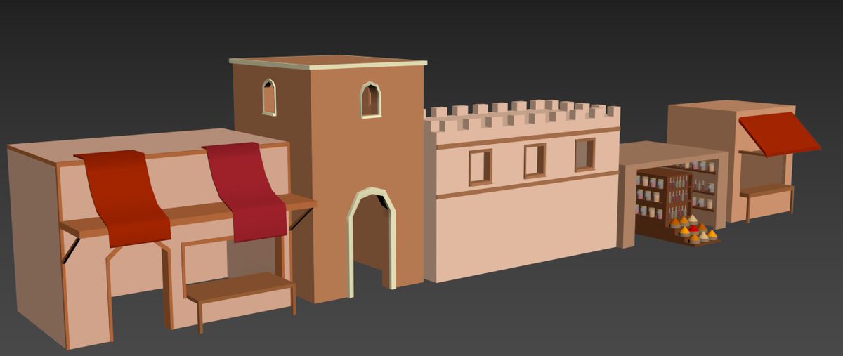 SeaOfLightCPlym's tweet photo. All the building assets for Sea of Light! I think the spice stall turned out great!                                               -Lydia 
#indiedev #3dmodeling #gamedevelopment #seaoflight https://t.co/HegWAueyxf