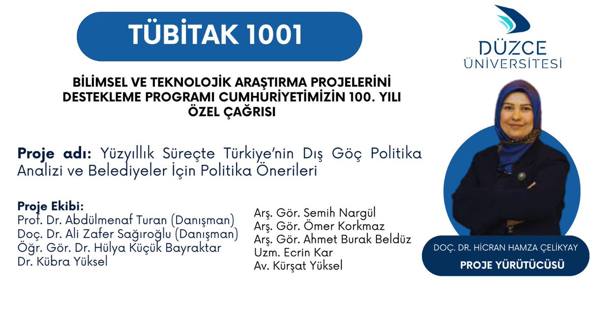 Cumhuriyetimizin 100.Yılı Çağrısı 🇹🇷Tübitak1001 projemizin kabulünü büyük bir mutlulukla paylaşmak isterim😊Projenin olgunlaşmasında desteklerini esirgemeyen danışman hocalarımız @menafturan ve @alizaferus’na ve ekibime sonsuz teşekkür ediyorum💐@duzceuniversite