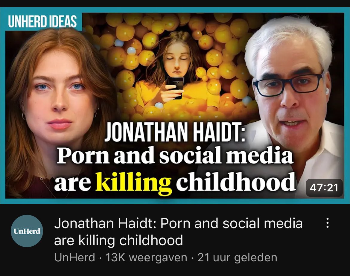Still believe that @JonHaidt misrepresents the effects of porn use- it indexes sexual drive and possibly sensitizes people to sex, see @NicoleRPrause . But his suggestion to restrict porn use till age 16 sounds reasonable.