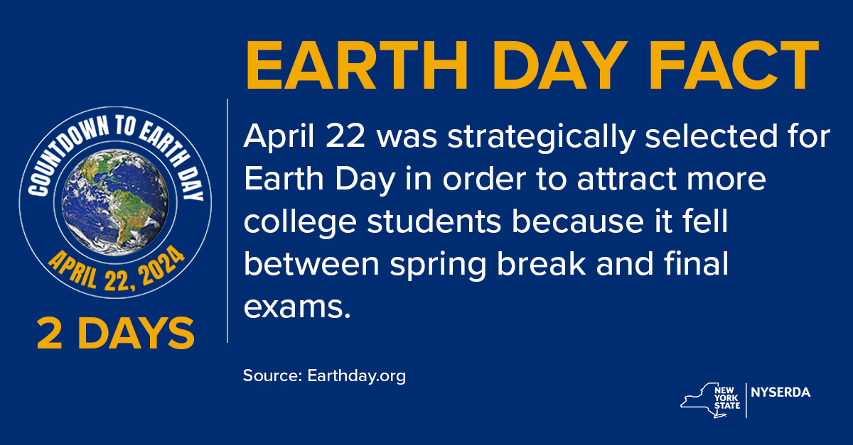 Countdown to Earth Day: April 22 was strategically selected for Earth Day in order to attract more college students because it fell between spring break and final exams. College students were the ones most likely to participate in environmental activism.