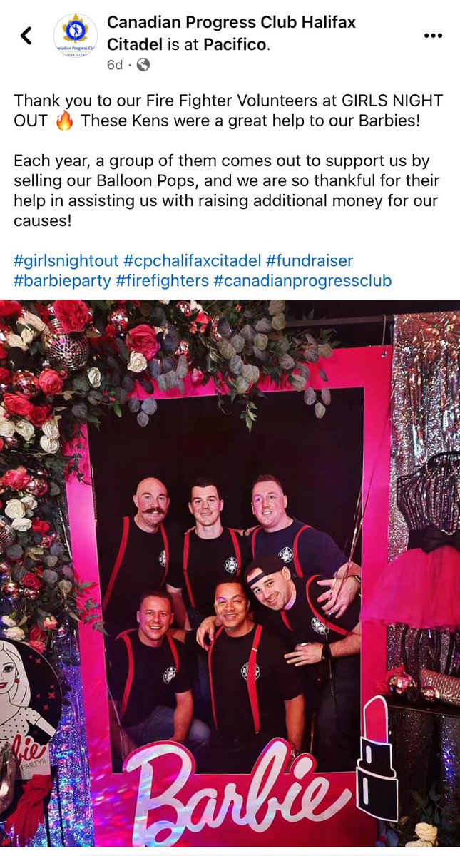 Thanks to our @HFXFirefighters who helped with the annual @progressclubhfx event Girls Night Out. 🧯🚒🔥