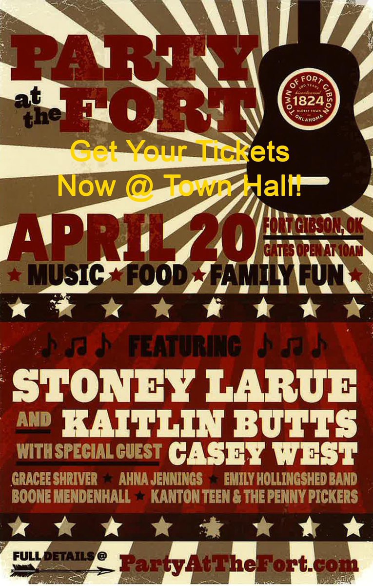 Party at the Fort in #fortgibson today featuring <a href="/stoneylarue/">stoney larue</a> <a href="/KaitlinButts/">Kaitlin Butts</a> as well as some great local friends of mine. Going to be a fun day!