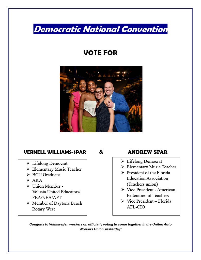 Hey CD 6 Volusia and Flagler Dems. Come out and vote for me and @SparVernell TODAY! You can cast your vote for DNC Delegate on Saturday, April 20, from 10:00 am to 2:00 pm at: Twin Fountains, 927 Beville Rd, Suite 113, South Daytona, 32119