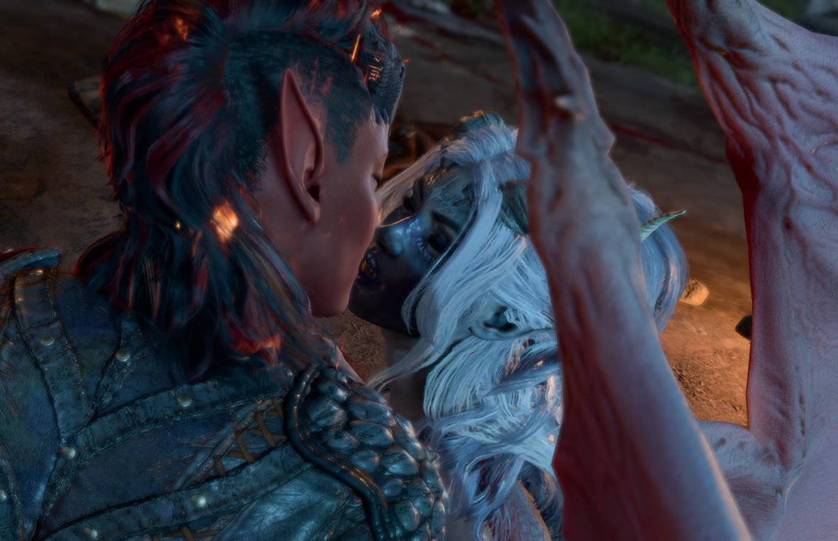 faedoesntrun's tweet photo. “Ice devils *hate* an inferno, but that’s an easy one.” The easy one being Rime, my ice devil dark urge bard that is shamelessly loud about having a big lesbian crush on Karlach. Fire and ice baybeeeeee #bg3 #baldursgate3 #tavtour #durge https://t.co/y2G36Rv5or