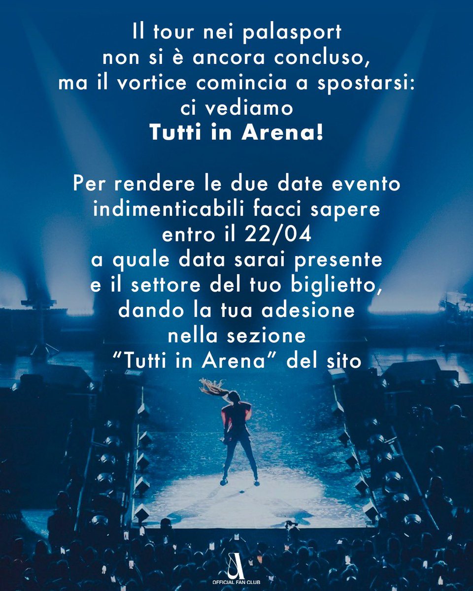 Manca poco alle due date evento in “Tutti in Arena”.
Per tutti gli iscritti al Fan Club: entra nell’Area Riservata del sito e facci sapere a quale data sarai presente!
Hai tempo fino a lunedì 22/4🌪️.
Noi non vediamo l’ora🔥 #Annalisa #TuttiInArena