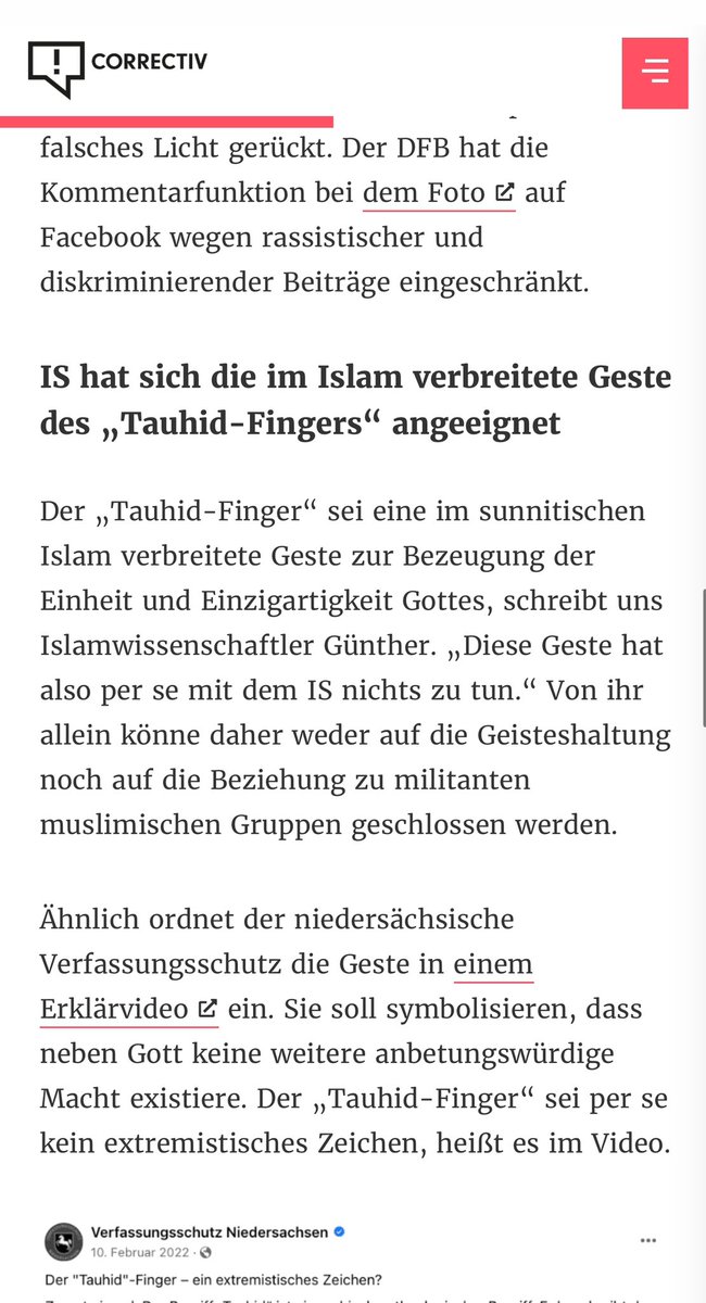 @rebew_lexa Als Glaubensbekenntnis gibt es den Tauhid-Finger schon solange es den Islam gibt. Neuerdings missbrauchen ihn politische und oder terroristische Gruppen als sogenannten #ISFinger. Bei Google findet man dazu nichts vor 2014. Das zweifelhafte Recherche-Netzwerk #Correctiv schreibt