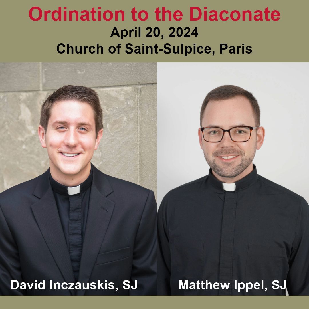 Please pray for Midwest Jesuits David Inczauskis and Matthew Ippel, who will be ordained to the diaconate today at the Church of Saint-Sulpice in Paris, along with 15 other Jesuits. Watch the livestream of the Mass at 8:30am CT: buff.ly/4d5Vytb