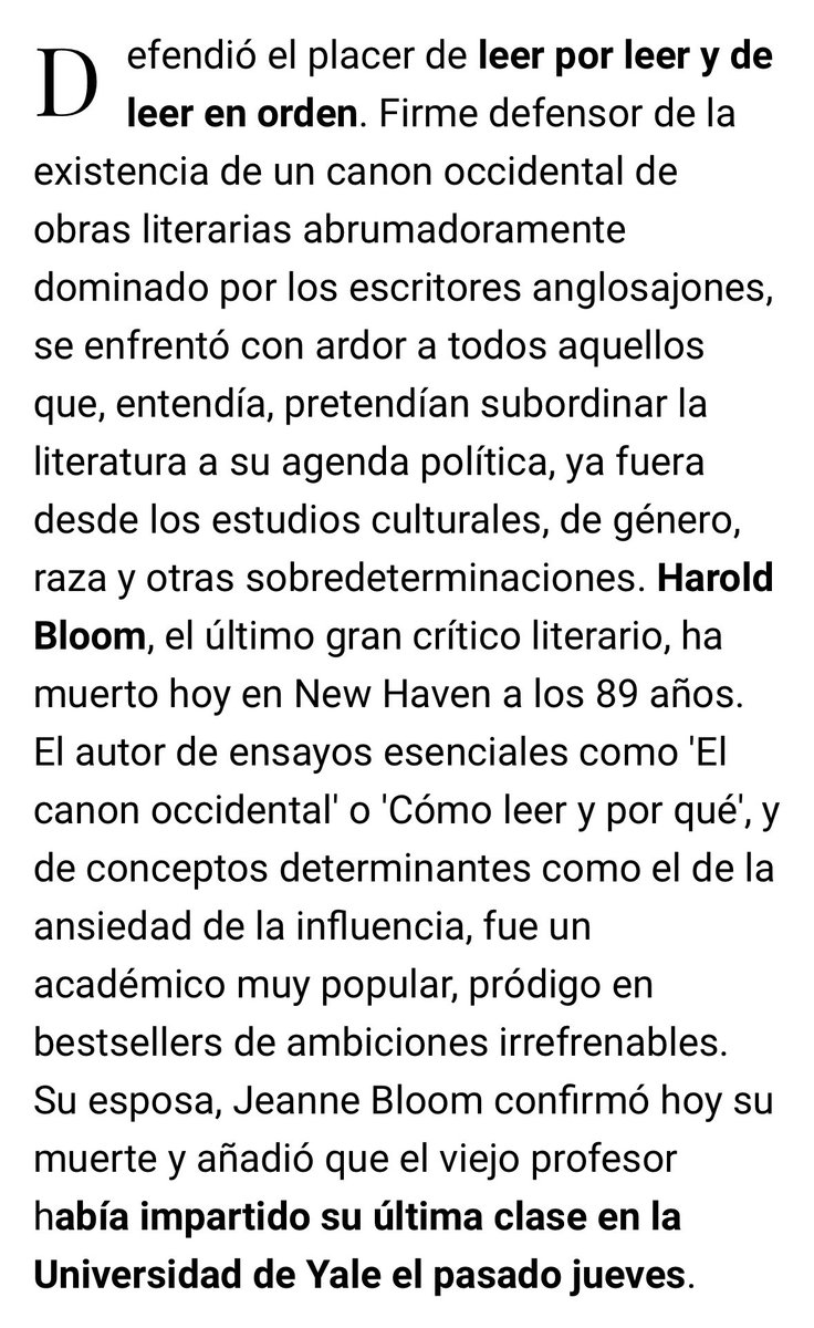 Harold Bloom, uno de los críticos literarios más influyentes del mundo, un crítico sincero y, por eso, de pocos amigos. Dijo sobre García Márquez: - “García Márquez, lamentablemente, es un escritor de fórmulas. Siempre repite la misma receta, enseguida me cansa…” - “Al