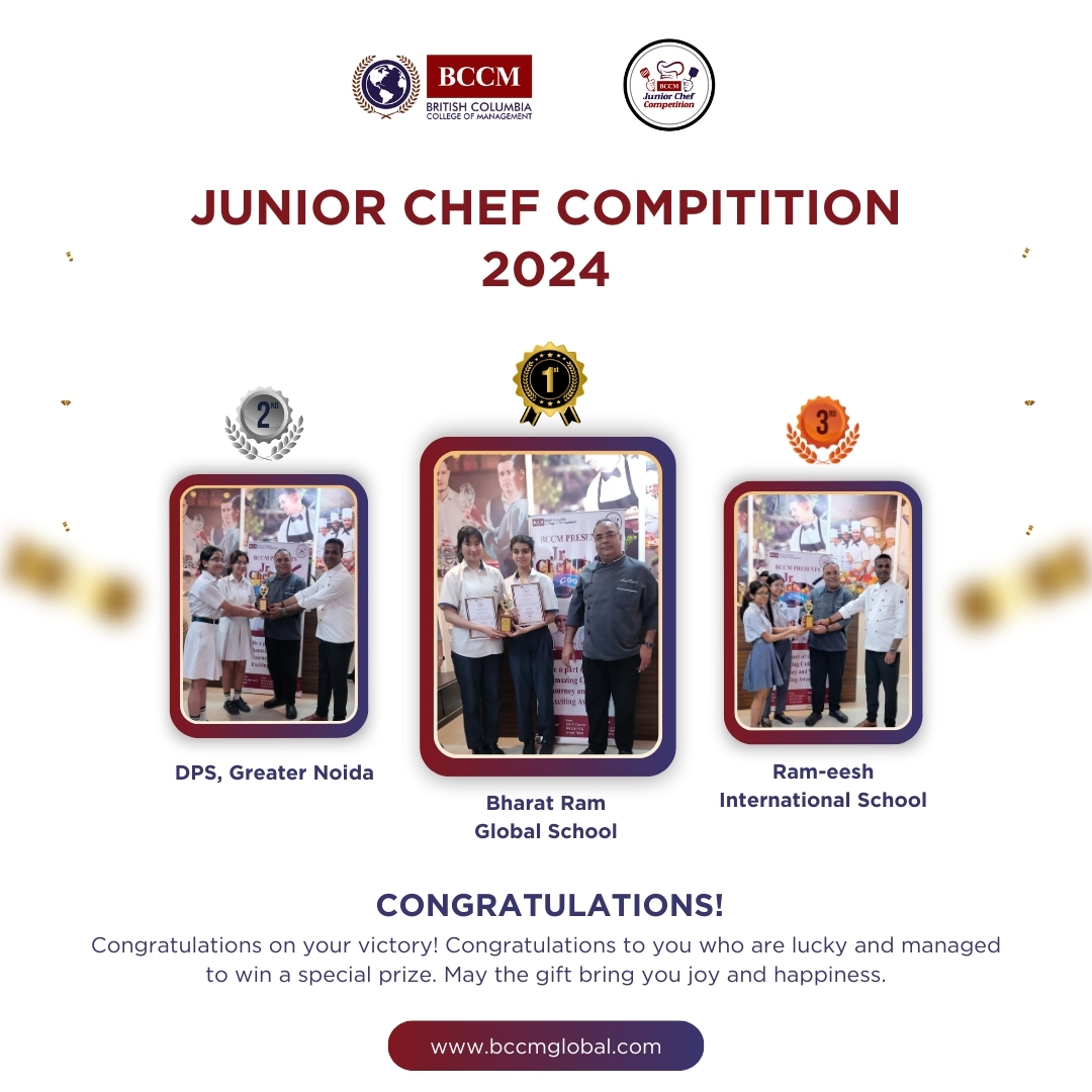 bccmindia's tweet photo. Culinary stars were born at BCCM Institute of Hospitality, Gr. Noida! Congrats to the top young chefs of the Junior Chef Competition 2024. Thanks to judges Chef Rajiv Vatsyayan &amp; Chef Anuj Kapoor for guiding our future gastronomes.#JuniorChef2024 #BCCMEvent #CulinaryChamps #Chef https://t.co/SLtH5cKHq5