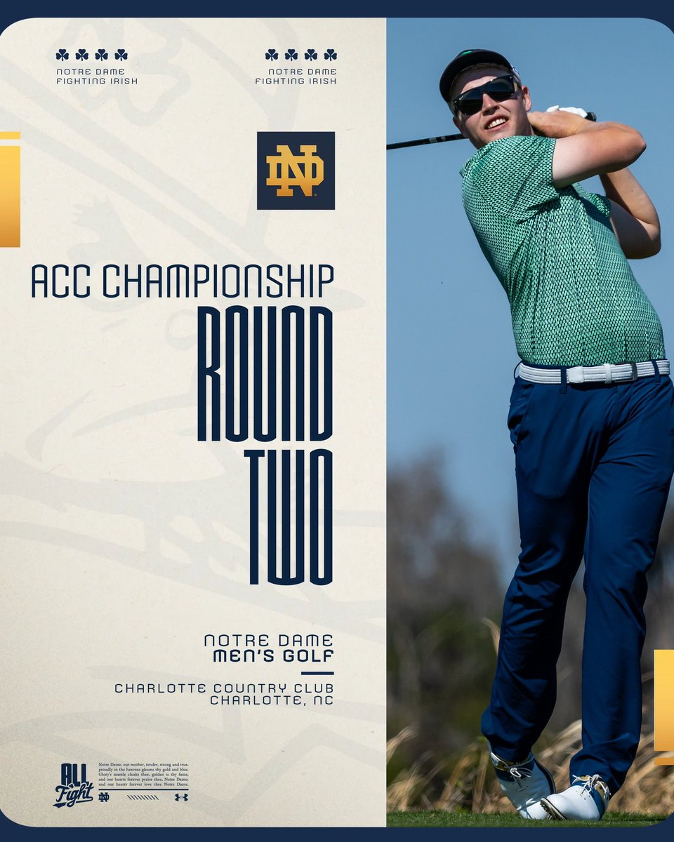 Here Come The Irish!☘️ The Irish are ready for round 2 of the ACC Championship from Charlotte Country Club in Charlotte, NC. First tee time is 10am. Live scoring link, results.golfstat.com/public/leaderb… #GoIrish