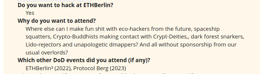 The window to apply to @ETHBerlin by the @dod_berlin closes today. Seen some awesome applications - looking forward to what will be build!