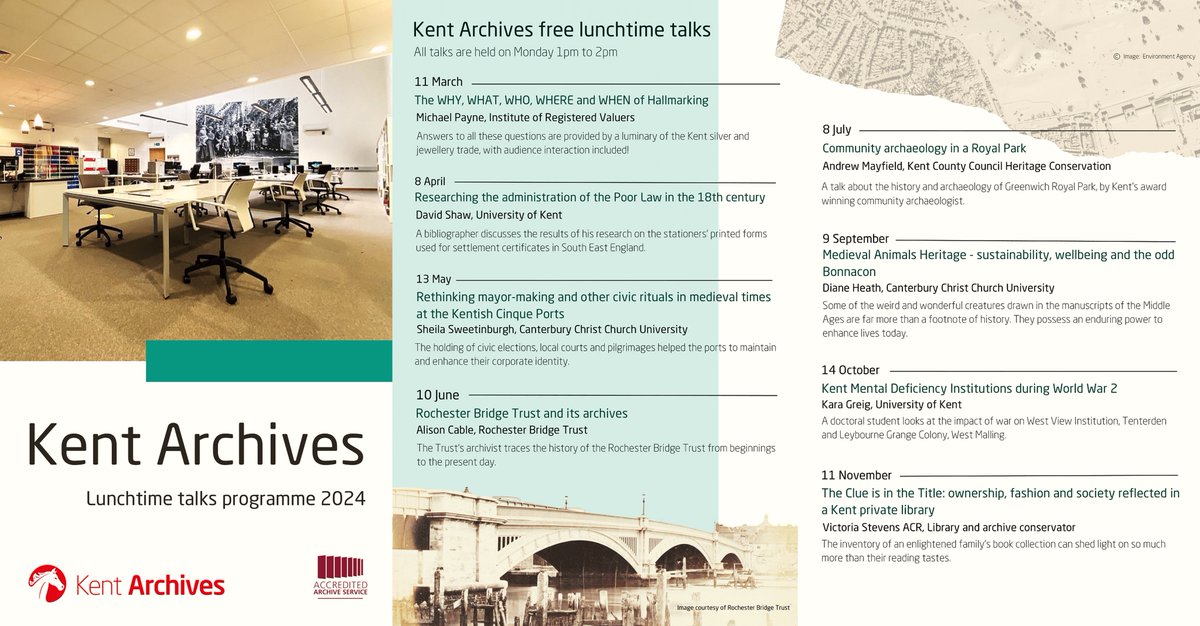 Announcing our lunchtime talks for May to November! We'll continue to upload reminders as we approach each event but you can now book seats for any you'd like to attend. Contact us at… 📧 archives@kent.gov.uk ☎️ 03000 420673 ✍🏻 For a transcription of key info, click ALT below