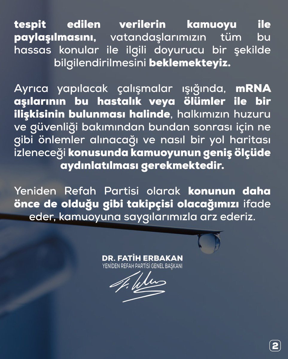 📌2022 yılında Dr. Fatih Erbakan Kalp krizi ve emboli vakalarındaki artışın sebebinin araştırılması gerektiğini kamuoyuna bildirmişti.