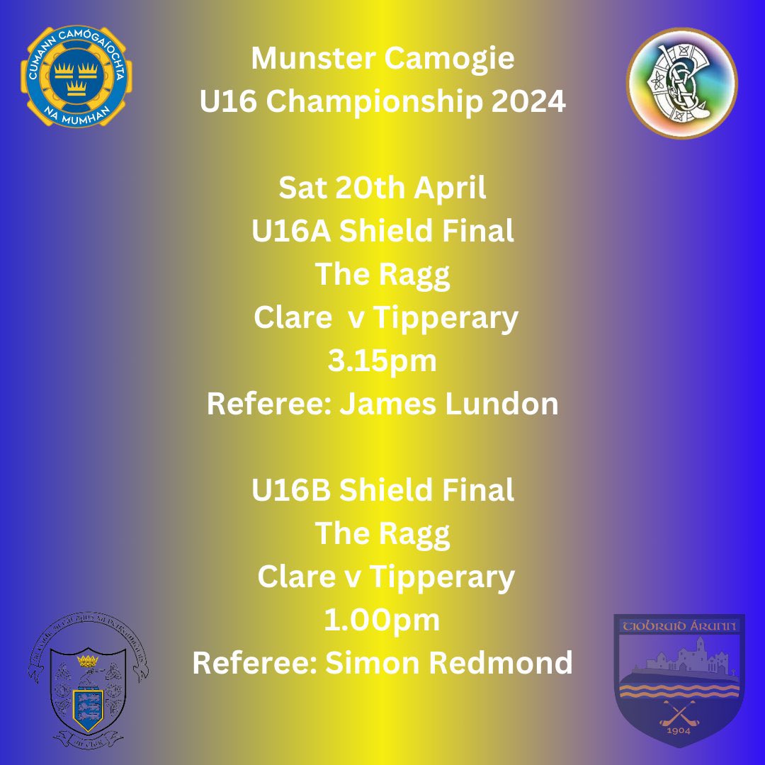 F/T @MunsterCamogie U16B Shield Final Clare 2-5 Tipperary 3-11.