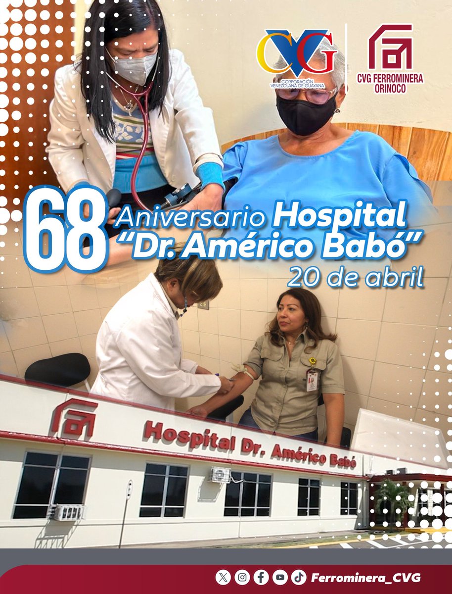 #20Abril El Hospital "Dr. Américo Babó" conmemora 68 años tendiendo una mano amiga a los que vienen en búsqueda de prevención, curación y bienestar. En promedio, atiende a 150 mil pacientes anuales con alto profesionalismo y valores humanos. ¡Pilar del sistema de salud regional!
