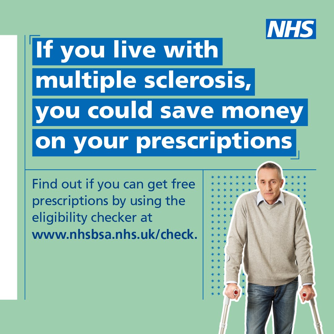 If you live with MS you could be entitled to free prescriptions If you are on a low income, you could be entitled to free prescriptions. Check here: nhsbsa.nhs.uk/check-if-youre…