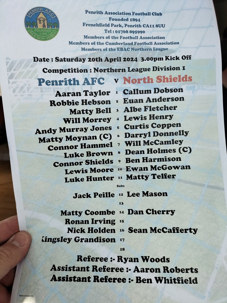 Today's team sheet v @NorthShieldsFC #bonnyblues @bbccumbriasport