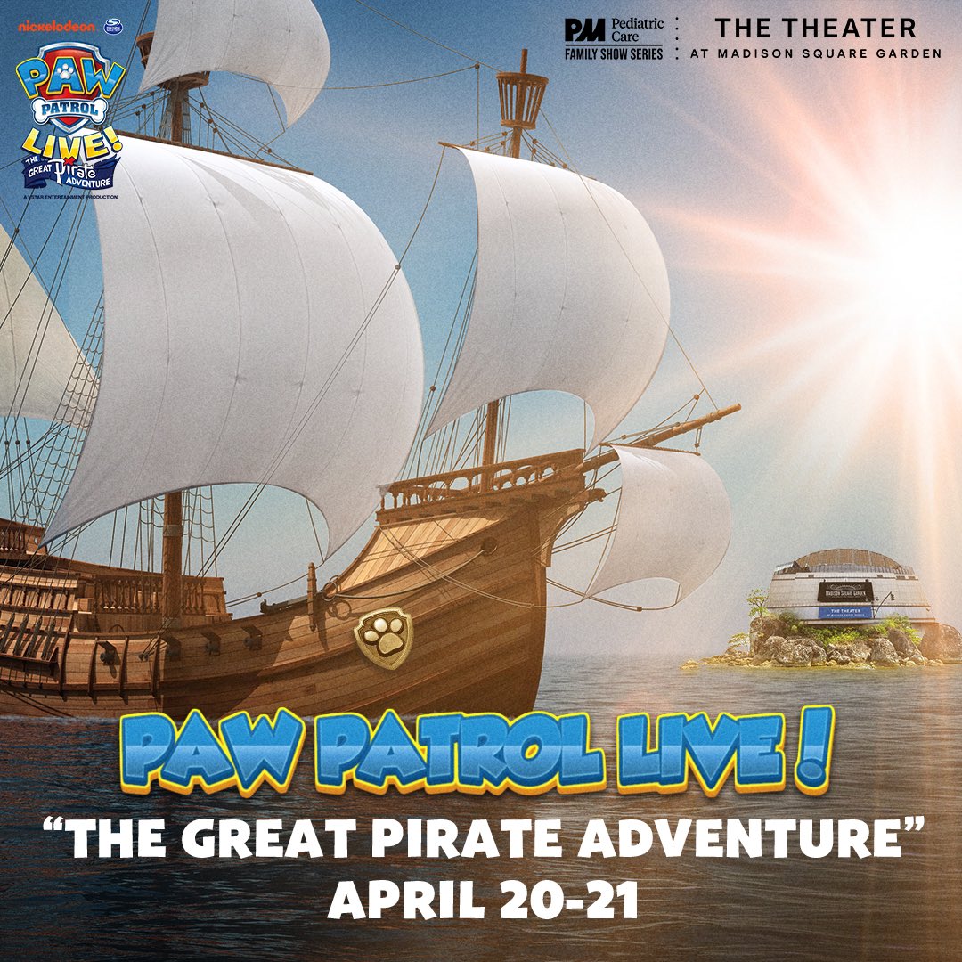 It's Pirate Day in Adventure Bay! PAW Patrol Live! “The Great Pirate Adventure” heads to The Theater at MSG TODAY: go.thetheateratmsg.com/PawPatrolLive