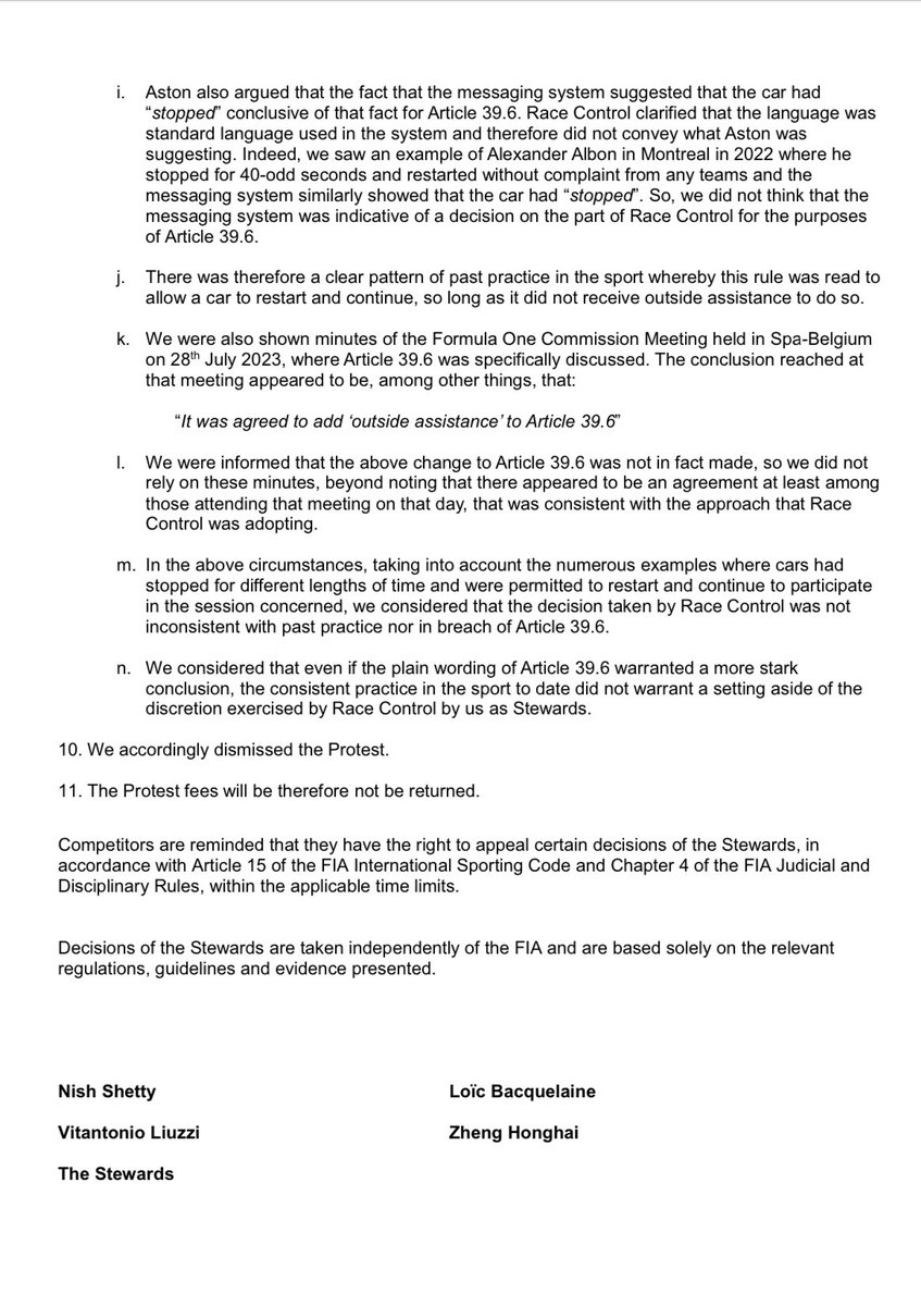 So, thanks for all your replies to my post about Aston Martin’s protest. Here’s the decision and explanation from the FIA for those interested in the outcome