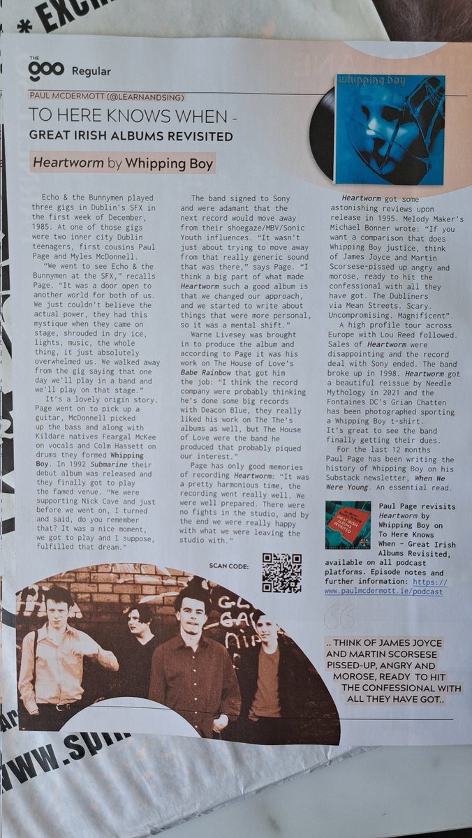 Great to pick up @theGOOdublin in town and great to see busy record shops. This month's #ToHereKnowsWhen column focuses on EP1 of the podcast Heartworm by @WhippingBoyBand w/ @pagep195. And remember kids vinyl isn't just for #RSD #RSD2024