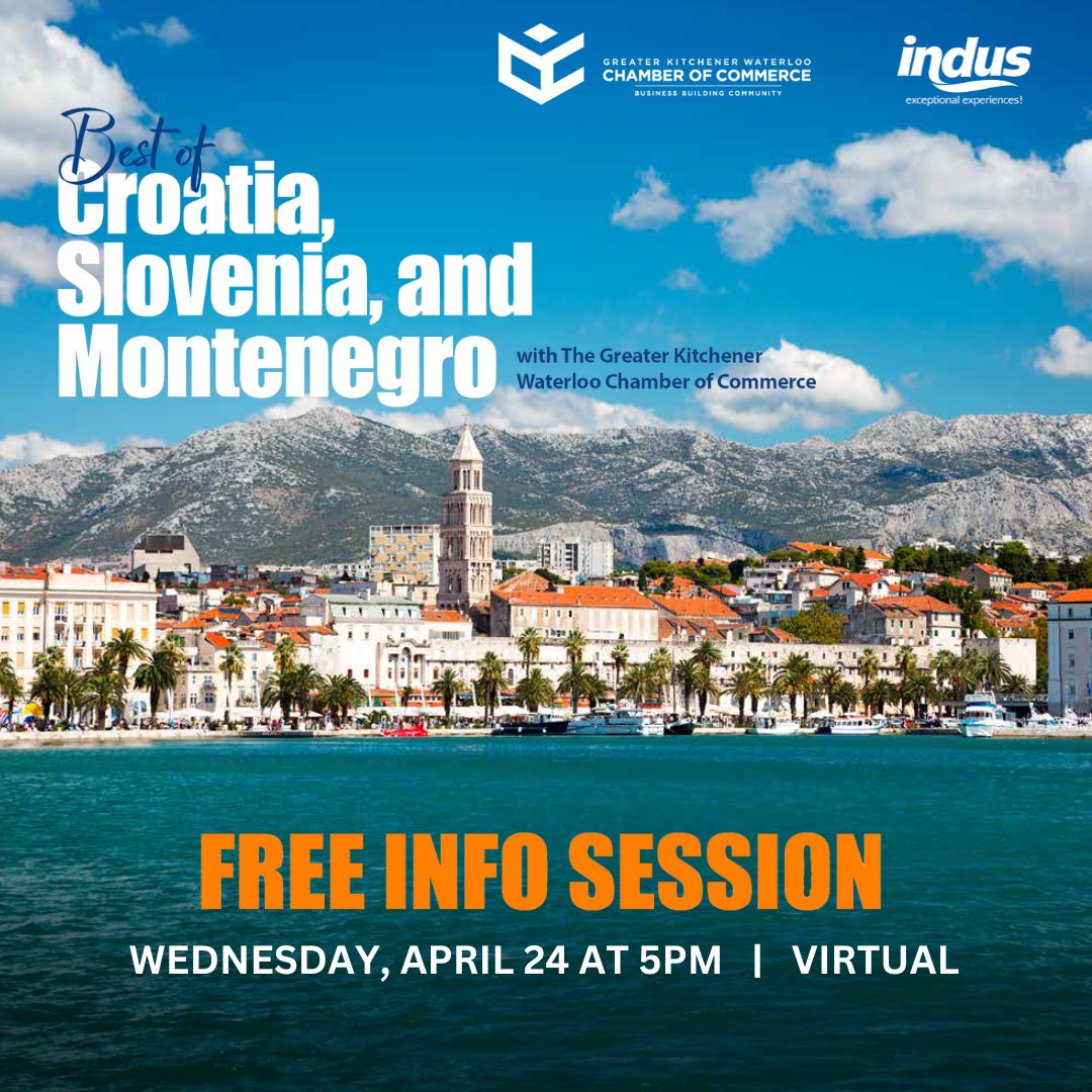 Join us for a free virtual information session for our next KW Chamber travel expedition to Croatia on Wednesday, April 24th at 5PM!! For more information on this 11-day trip to see Croatia, Slovenia, & Montenegro checkout the link below! ➡️greaterkwchamber.com/membership-pro…