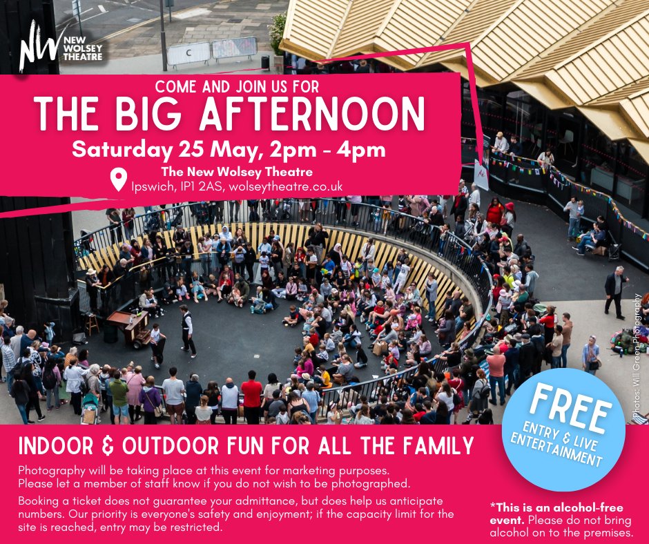 The Big Afternoon is back once again! 🤩 Join us between 2-4pm on Sat 25 May for this free event for all the family packed with live music, magic, singing, dancing, and much more! 🎟️ Book yours here: tinyurl.com/yvkrtnv6 #NewWolsey #Theatre #Ipswich #Suffolk #LoveIpswich