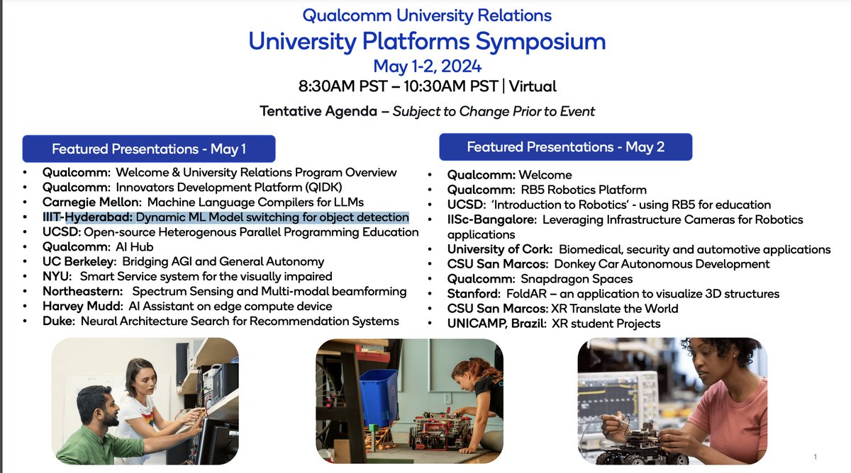 IIIT Hyderabad is pleased to be invited to present its Dynamic ML Model switching for object detection at Qualcomm’s prestigious University Platforms Symposium. The work is based on the research on self-adaptive software systems carried out SERC