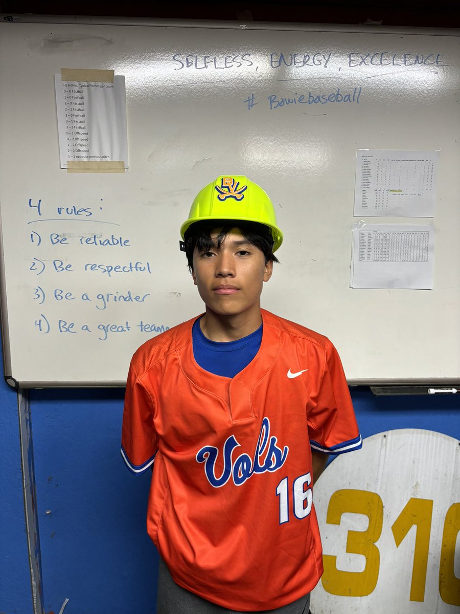 Hard hat players of the game: Junior Isaiah Henderson <a href="/Mistakes5The/">Isaiah henderson</a> and freshman Andrew Vega <a href="/AndrewVega3974/">Andrew Vega</a>. Isaiah went 3-3 with a HR and dealt on the mound. Andrew with a big time squeeze bunt to keep us going into extras in our 11 inning win vs Lamar. #SEE #family