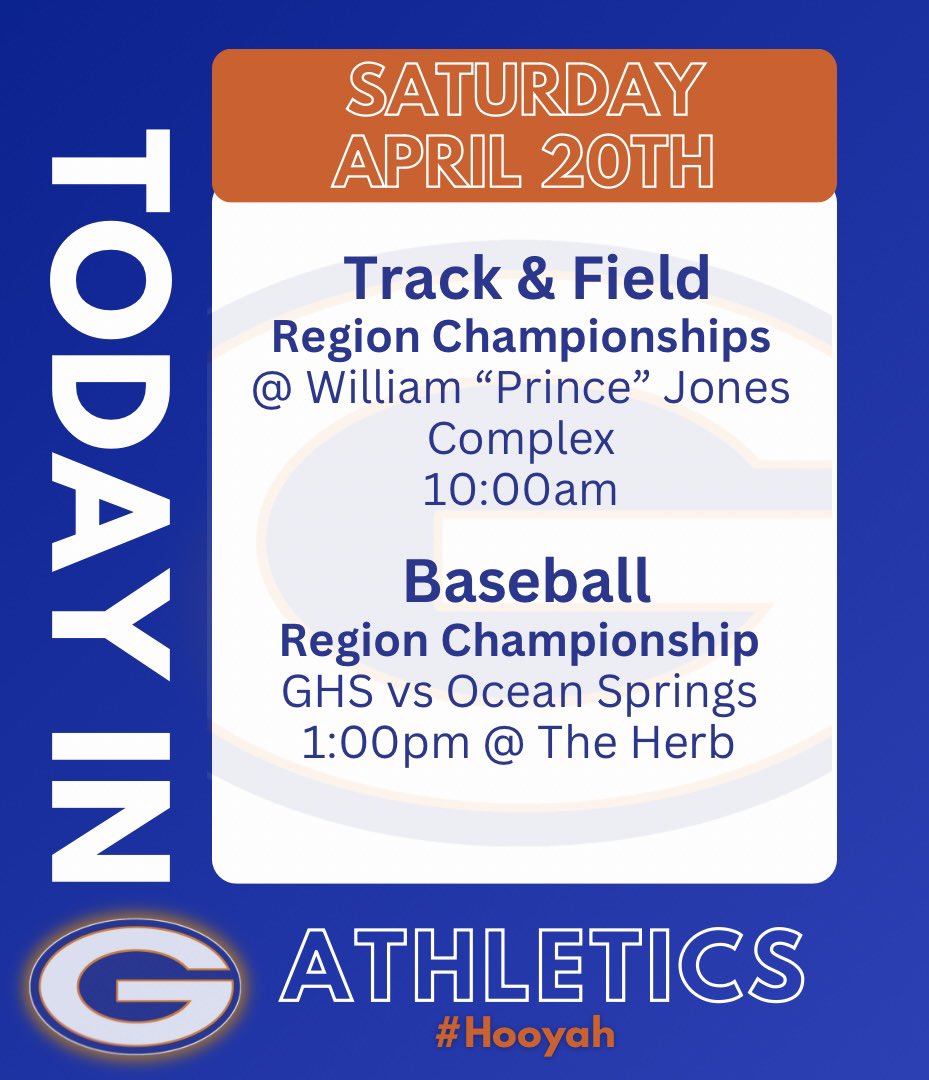 It’s a great day in Gulfport Athletics to battle for Region Championships! Let’s GO! #hooyah