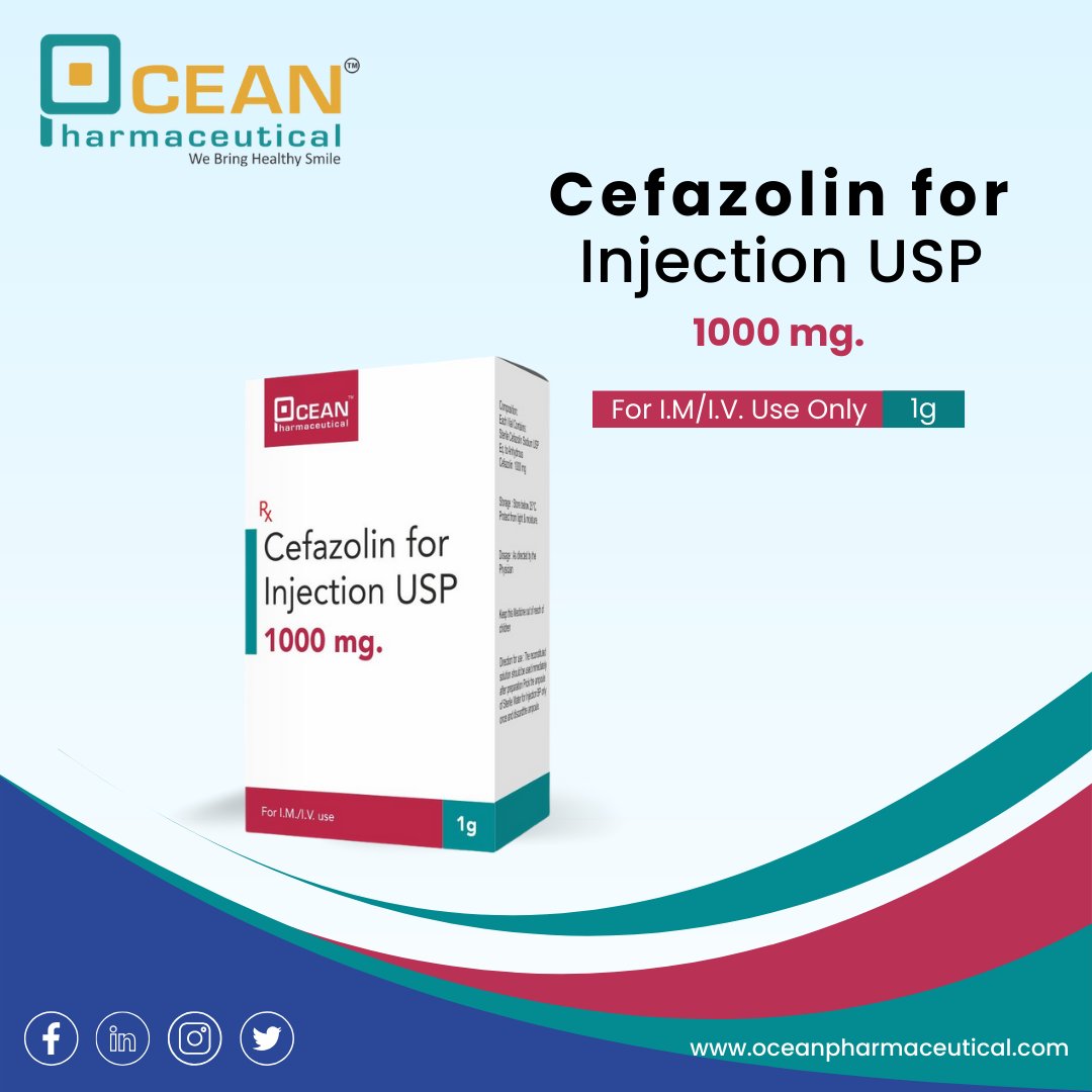 Combat infections with Cefazolin for Injection USP - delivering 1000 mg of potency. For I.M/I.V. use only. 💉💊 

🌐Website: oceanpharmaceutical.com

#OceanPharmaceutical #Pharma #Healthcare #BulkPurchase #MedicalCare #Health #Cefazolin #Antibiotic #MedicalTreatment