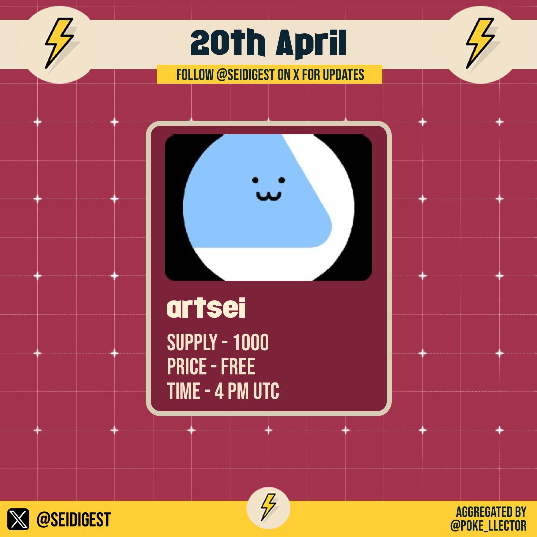 SeiDigest's tweet photo. 20th April Mints on @SeiNetwork⚡️

@artseixyz
1000
16:00 UTC
Free Mint
 
Aggregated by @Poke_llector

#SeiDigest #SeiMintsToday https://t.co/NZw7UxCSC7