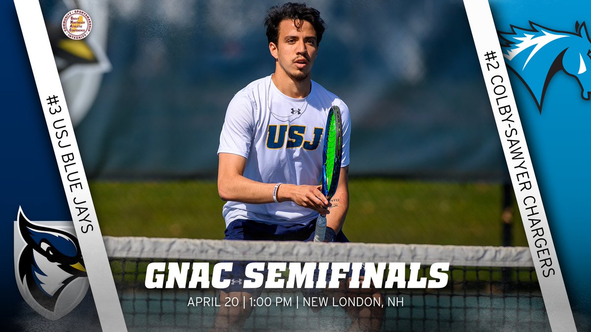 USJ_BlueJays's tweet photo. ‼️ GNAC SEMIFINALS ‼️

Men’s 🎾 heads up to New Hampshire to battle @CSCAthletics Saturday afternoon in @TheGNAC Semifinals!

⏰: 1:00pm
📍: New London, NH
🏟️: Kelsey Courts
📺: https://t.co/WlLQ8Zzd4F

#d3tennis | #FearTheFlock | #GoBlueJays🔵🐦 https://t.co/fWE1TOpRBU