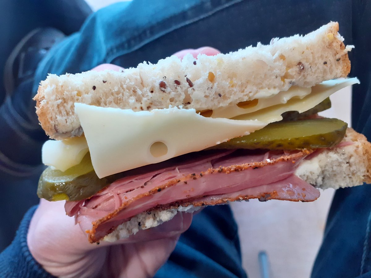 I've made myself the King of Sandwiches today: pastrami, pickled gherkins & Emmental cheese.