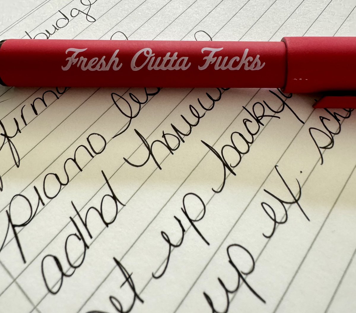 inamood's tweet photo. Had to get this pen when I saw it, currently writing out a to do list, that I hope to plan and schedule for the coming weeks.

Not an easy feat… with my chaotic brain, but I’m gonna make the most of it while I feel like doing it.

#FreshOutOfFucks https://t.co/mHQoQfr0Be
