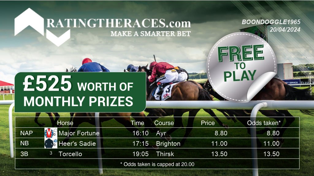 My #RTRNaps are: Major Fortune @ 16:10 Heer's Sadie @ 17:15 Torcello @ 19:05 Sponsored by @RatingTheRaces - Enter for FREE here: bit.ly/NapCompFreeEnt…
